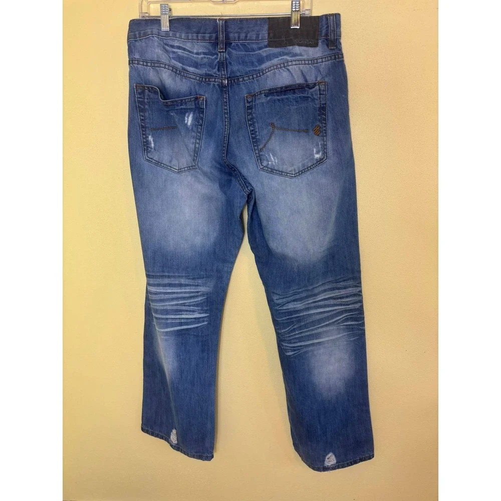 Rocawear Jeans Original Fit Mens 34/32 Blue‎ Denim Distressed Straight Leg